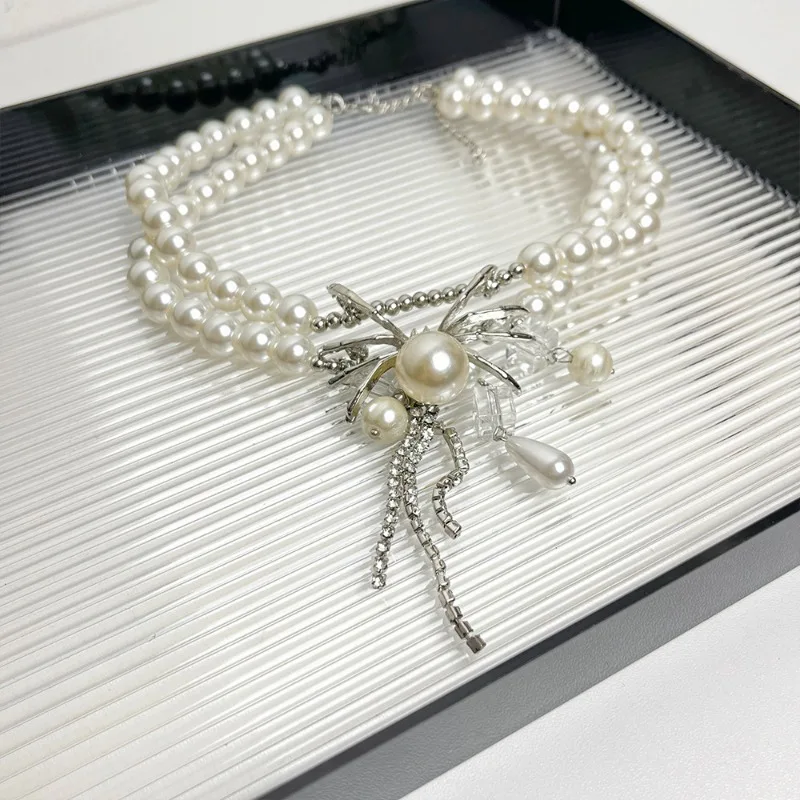 Двухслойные жемчужные ожерелья Draweye для женщин с животными кисточками Гипербола