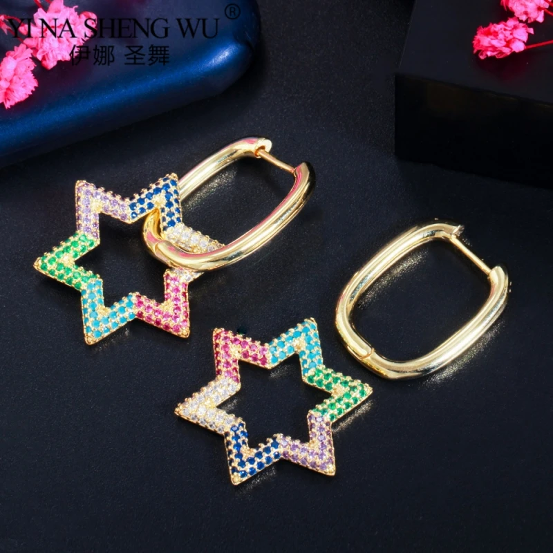

New Hip Hop Hexagram Crystal Earring For Women Men's Body Jewelry Set Y2k Accessories Colorful Ear Piercing Charms Birthday Gift