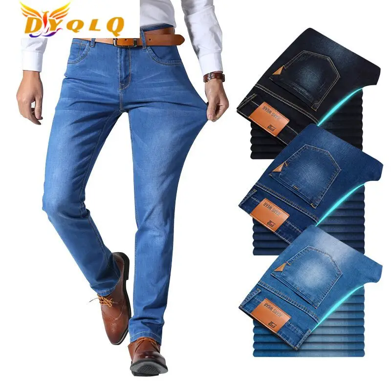 

Джинсы Dyqlq мужские стрейчевые, классические брендовые облегающие брюки из денима в деловом стиле, повседневные светло-голубые Черные