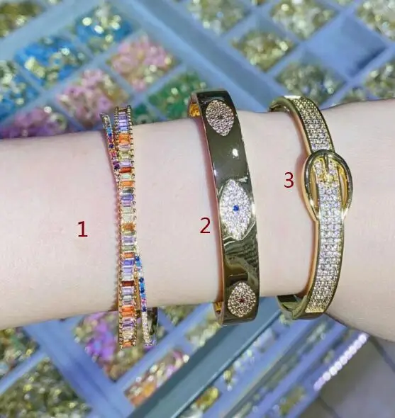 

1pcs Crystal Zircon belt buckle eye Enamel Bangle for Women Adjustable Open Cuff Bangles Best Party Jewelry ds4s