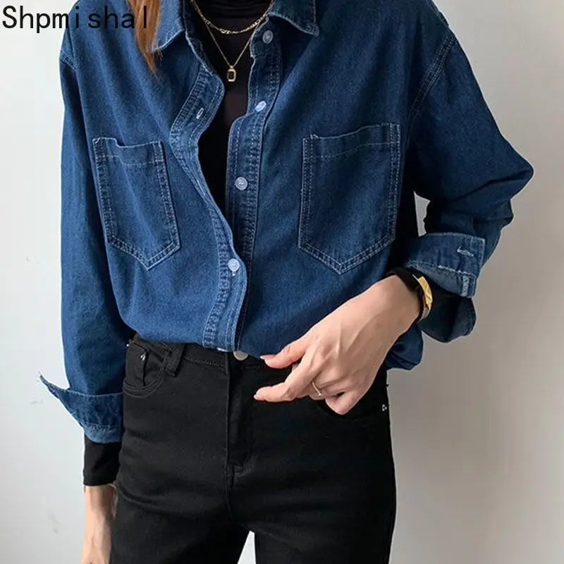 Новинка Осень 2023 модная синяя джинсовая рубашка Miiiix в стиле ретро Женский