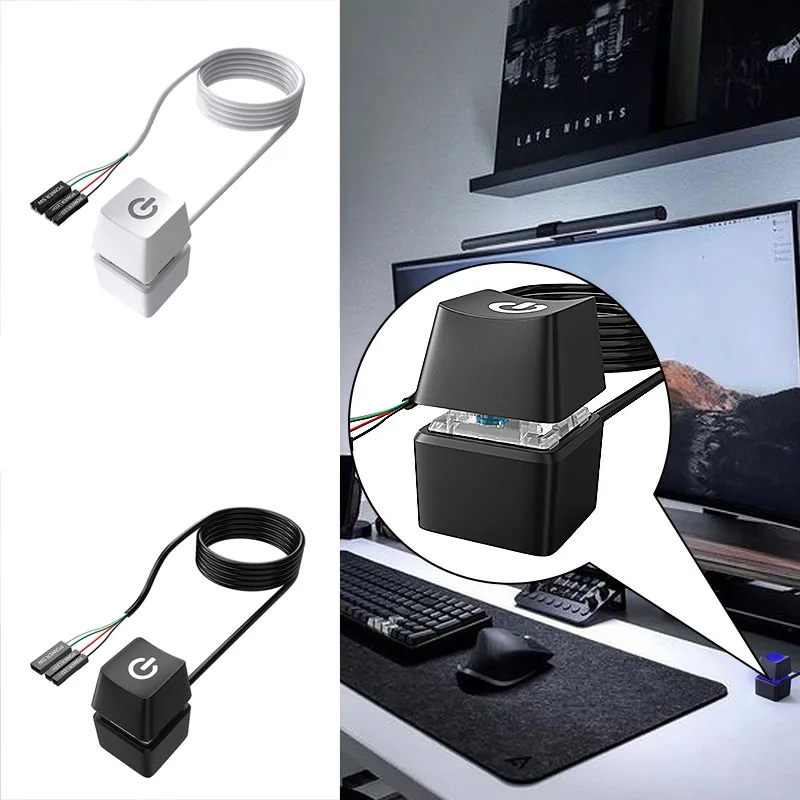 

1.65m/5m/10m On Off Switch Button Blue LED Lights Desktop Computer Power Switch On/Off Button Mechanical Shaft for Internet Cafe