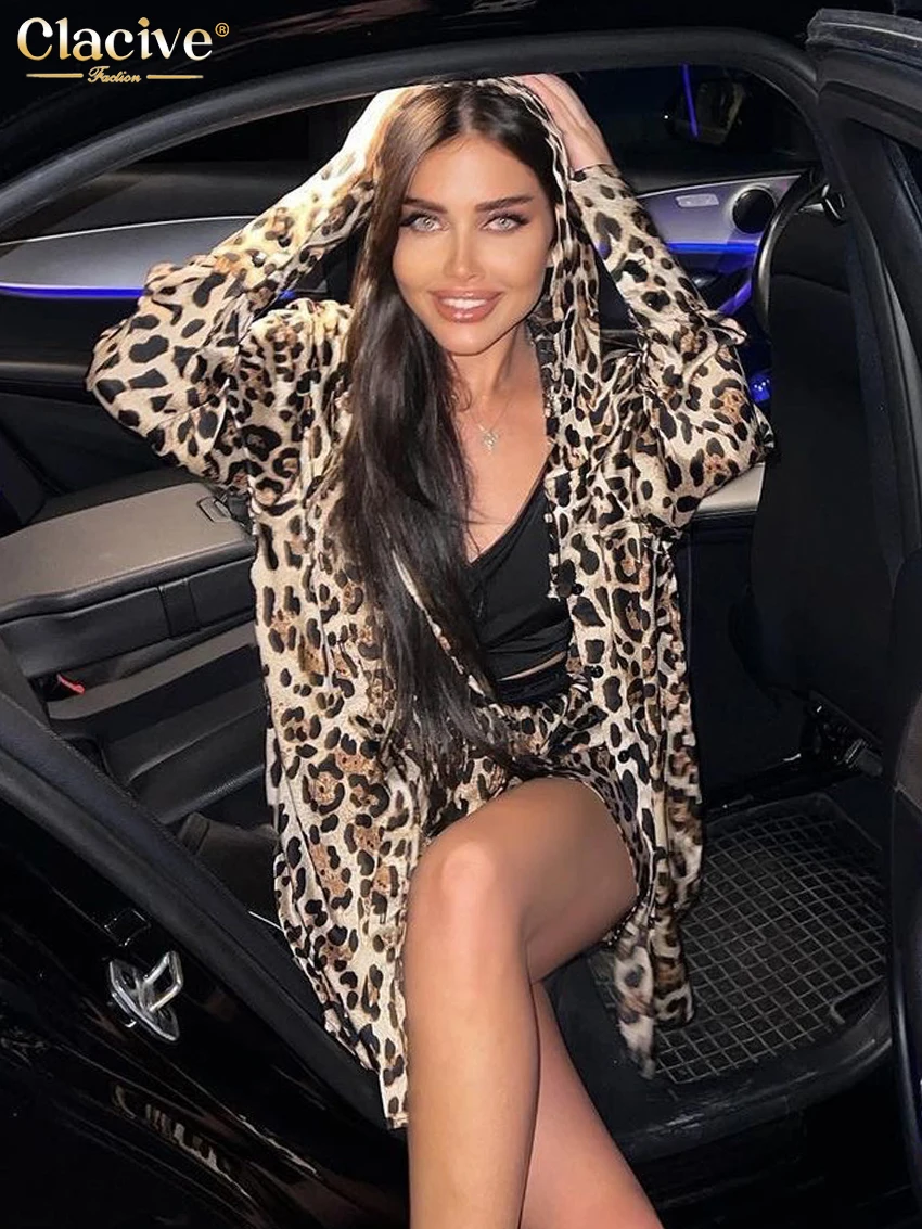 Модные свободные комплекты Clacive с леопардовым принтом для женщин комплект из 3