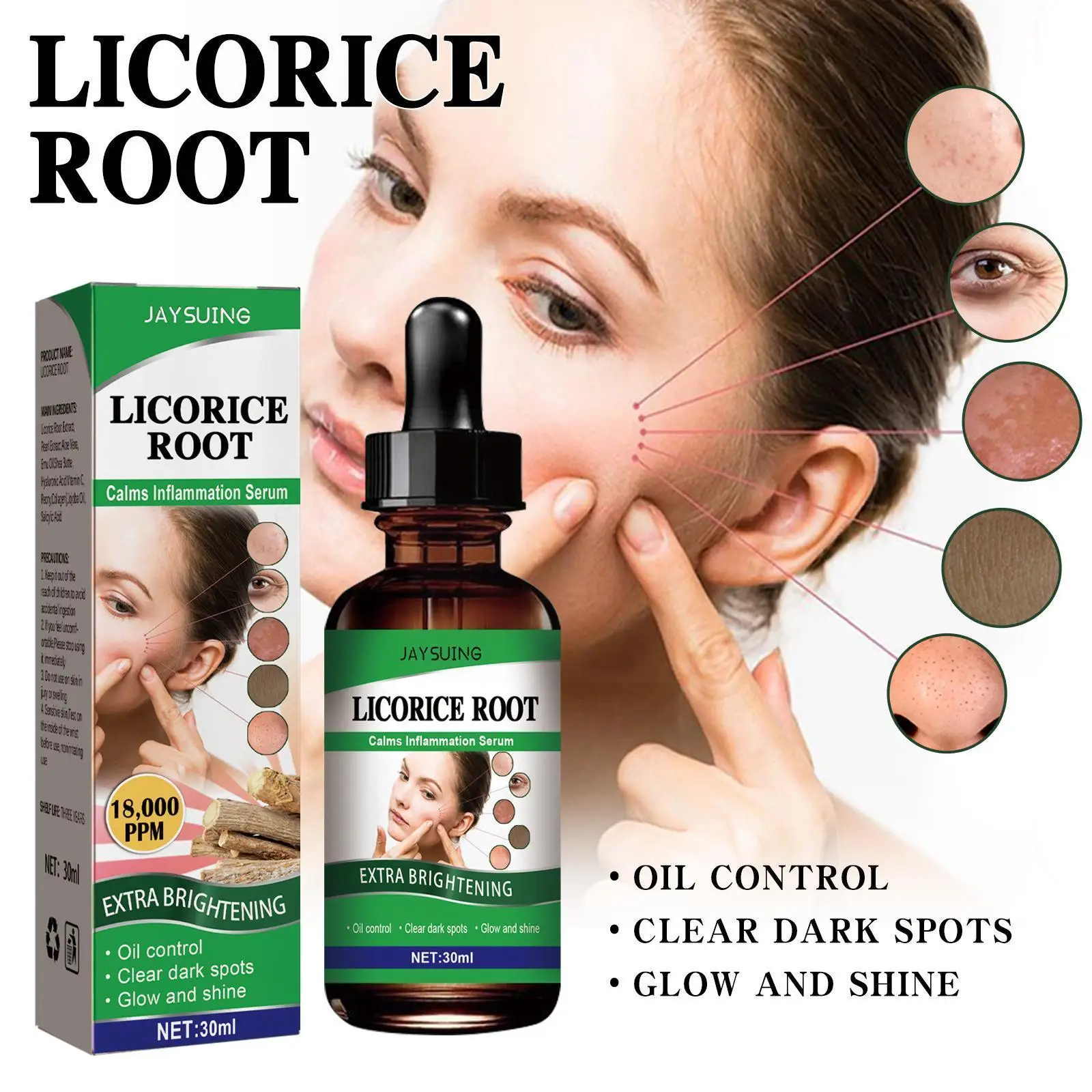 

Pore Shrinking Facial Serum Licorice Root Extract Essential Oil Acne Anti Liquid Wrinkle Control Blackhead Oil Face Removal E8F6