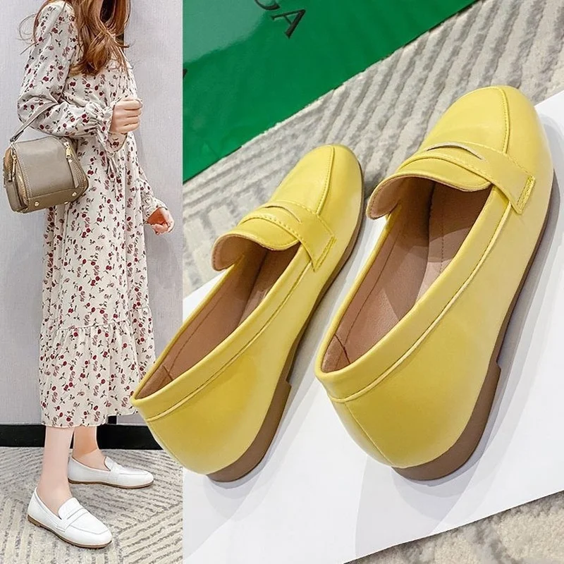 High Quality Soft Leather Fashion Loafers Shoes Flats Small Leather Shoes Comfortable All-match Casual Shoes Korean Ladies Shoes