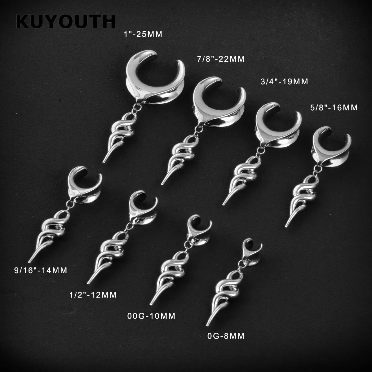 KUYOUTH Спиральный кулон Медные расширители для ушей Датчики Носилки Серьги Туннели