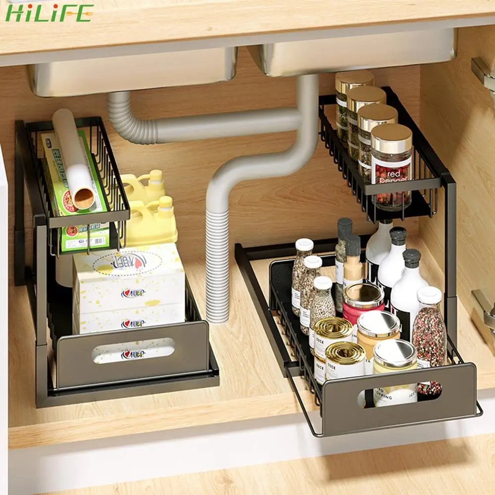 

Seasoning Bottle Pull Out Rack Kitchen Cupboard Storage Organizers Metal Drawer Slid Basket Kitchen Spice Shelves Accessories