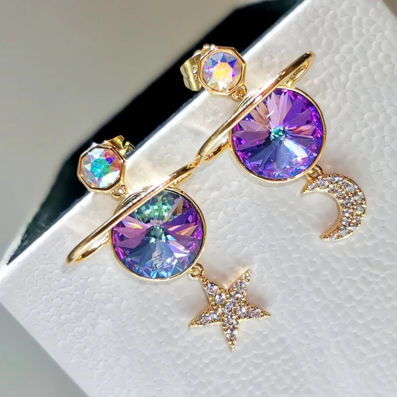 

New Moon and Star Design Stud Earings Trending Jewelry made with Austrian Crystal for Girls Party Wedding Women Bijoux Gift