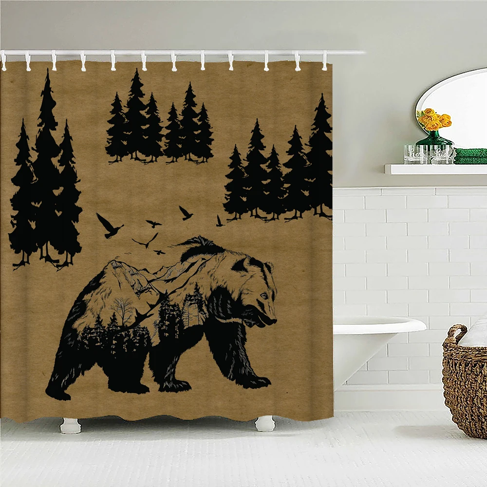

Водонепроницаемая тканевая занавеска для душа Bear, индивидуальная креативная занавеска С крючком в виде животного для ванной комнаты