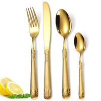 gold stainless steel cutlery set fork spoons knife silverware kit luxury tableware set dinnerware for home kitchen
