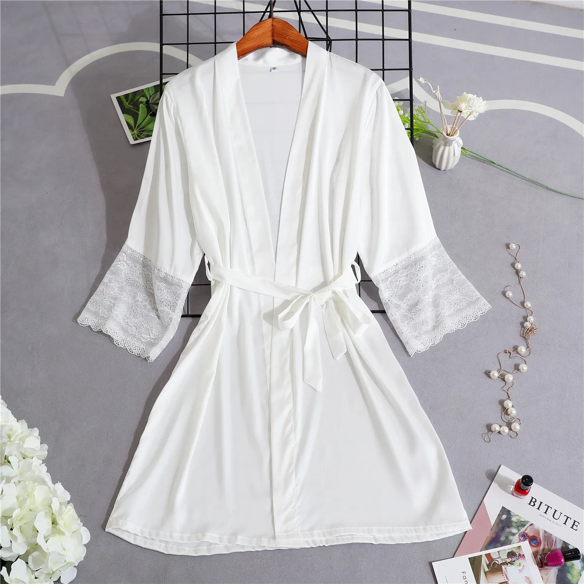 

Женская пижама-кимоно, сексуальная ночная рубашка, интимный материал, летняя мягкая одежда, повседневная женская одежда, свадебная атласная короткая кружевная рубашка
