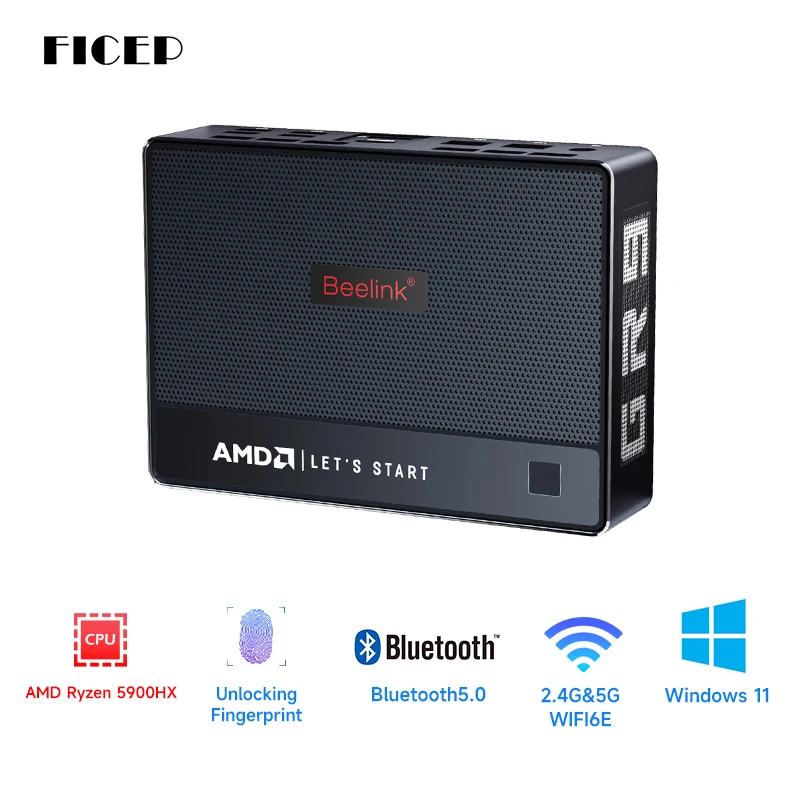GTR5 AMD Ryzen 9 5900HX Windows 11 мини ПК Beelink R9 Wifi DDR4 32 Гб SSD 500 64 ТБ 2 4 Гбит/с RJ45 HD DP Type-C Мини