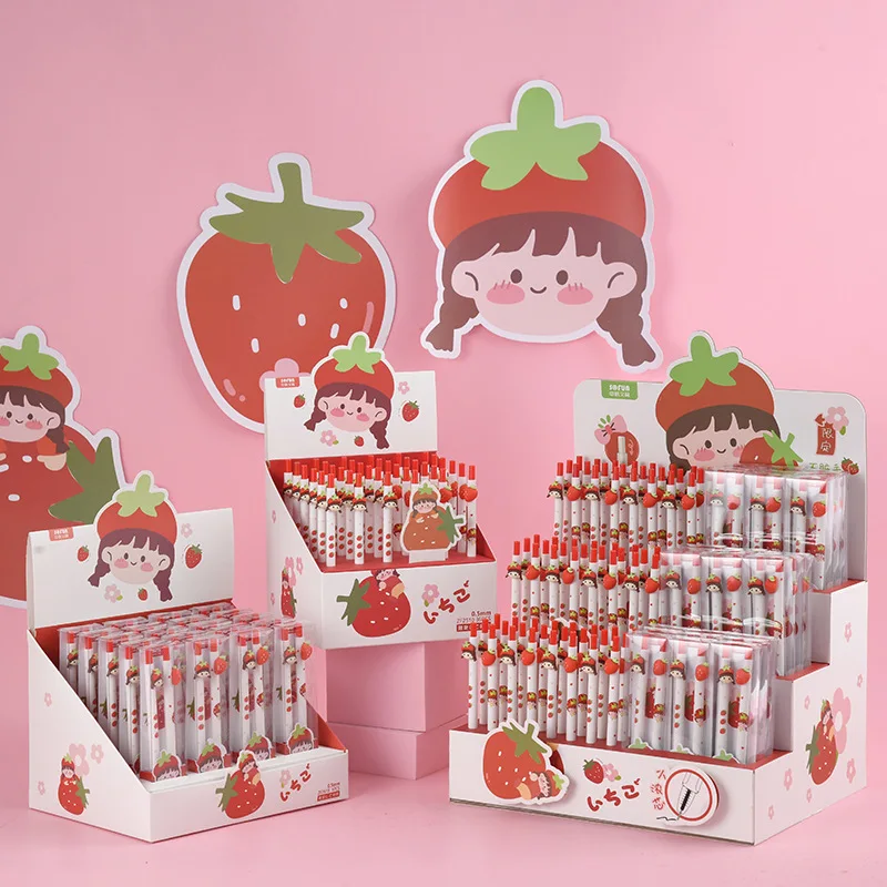 

4 pcs/lot Kawaii Strawberry Girls Mechanical Gel Ink Pens Cute Stationery School Office Writing Supplies Accessories Gift