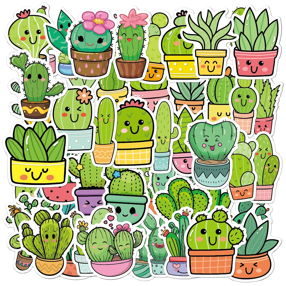 

10/30/50pcs Cartoon Cute Small Fresh Green Plants Cactus Graffiti Stickers Laptop Scrapbook Phone Diary Creative Sticker Kid Toy