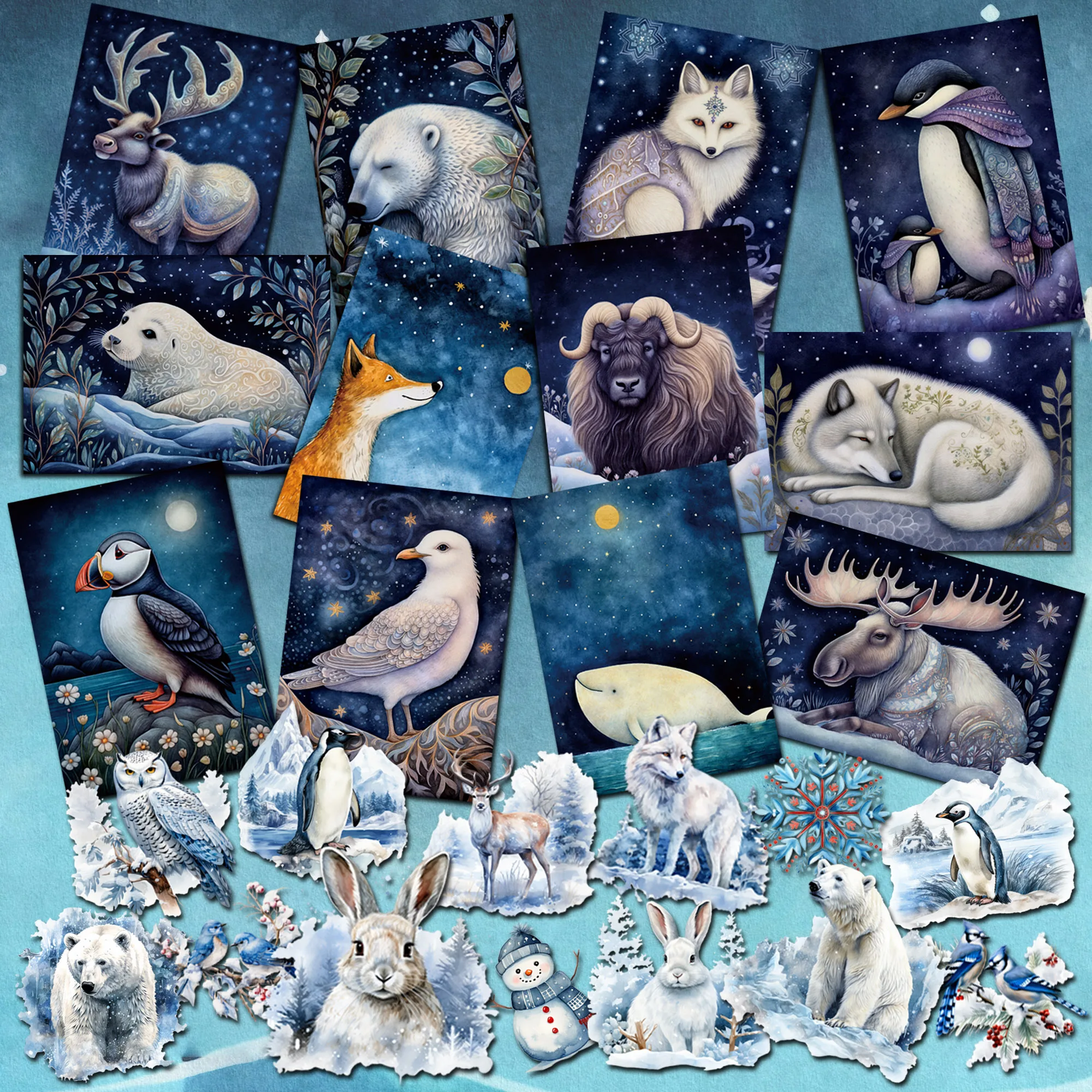 Jaiiman52штук (карта + наклейка) снежные животные Рождество DIY Набор записываемых