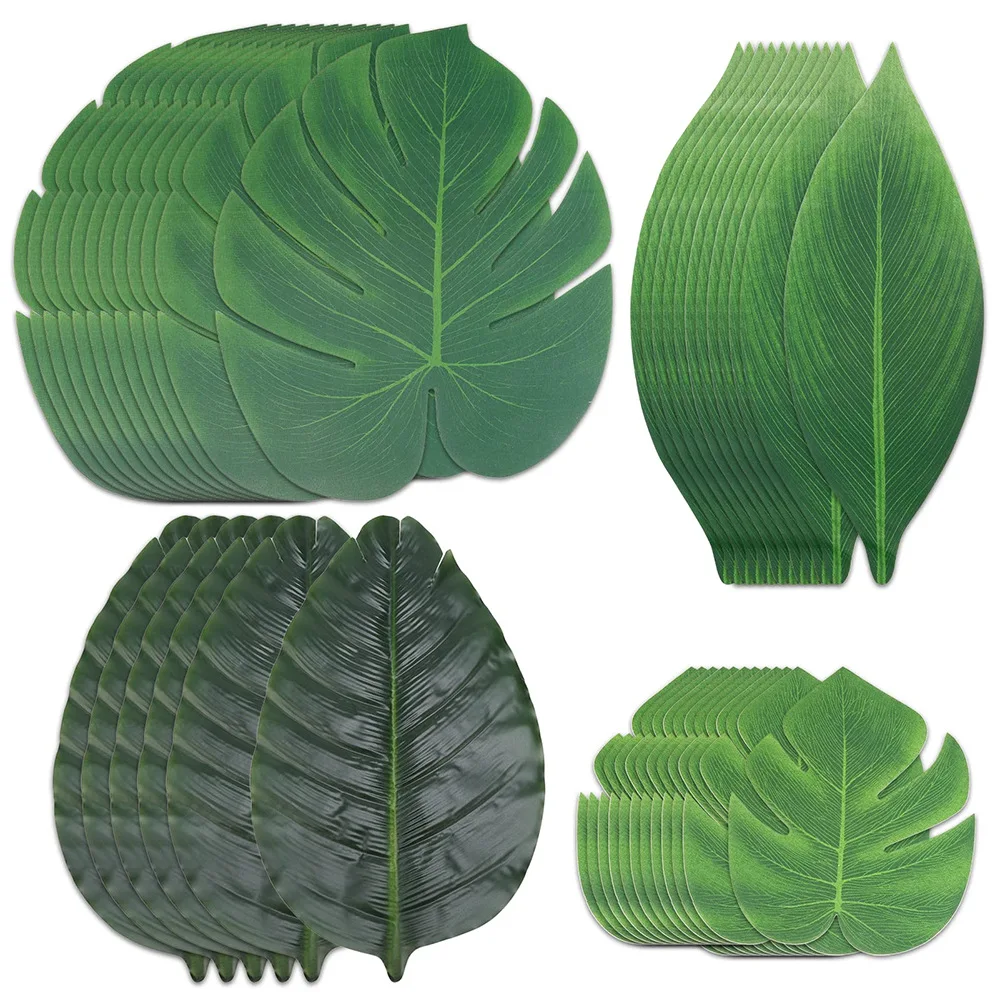 

10pcs Artificial Tropical Palm Leaves Banana Leaves Hawaiian Theme Party Decoration Wedding Birthday Home Table Decor Fake Plant