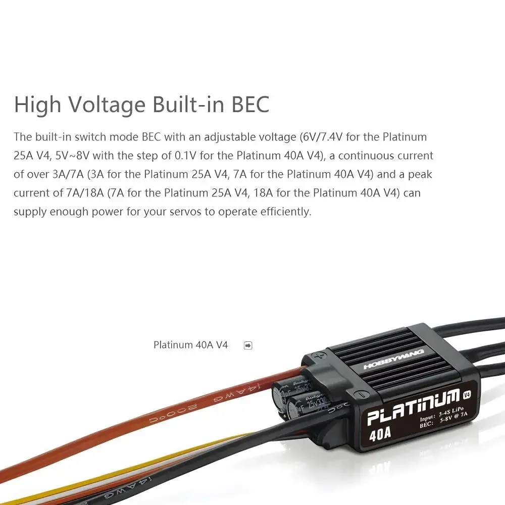 Фото РоРуС ​ Бесколлекторный регулятор скорости HOBBYWING Platinum 25A 40A 80A 120A 150A 180A 260A 32-битный для радиоуправляемых вертолетов и самолетов с фиксированным крылом №3