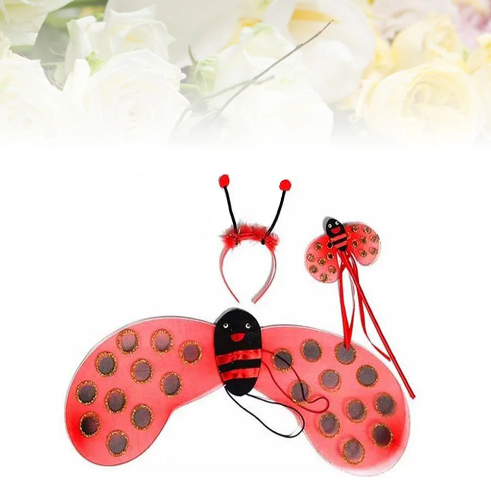

3pcs Children Costume Suit Cartoon Ladybug Shape Headband Wings Hand Stick Set Role Playing Animal Props Set Therian