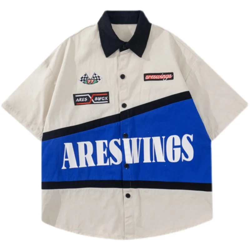 Original American retro embroidery heavy locomotive short sleeved shirt men's fashion brand summer fried Street niche racing 5 Original American retro embroidery heavy locomotive short sleeved shirt men's fashion brand summer fried Street niche racing 5