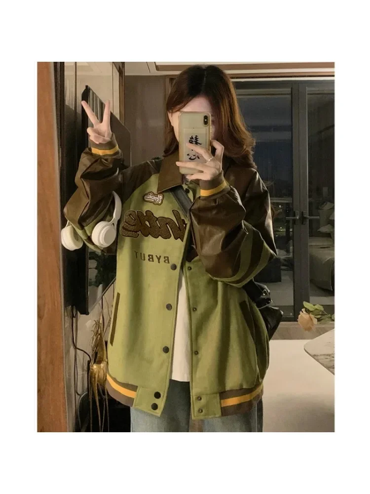 

2024 зеленая куртка, женская одежда, верхняя одежда, топы, модная уличная одежда Y2K, уличная одежда, американские контрастные цвета, зимнее женское пальто