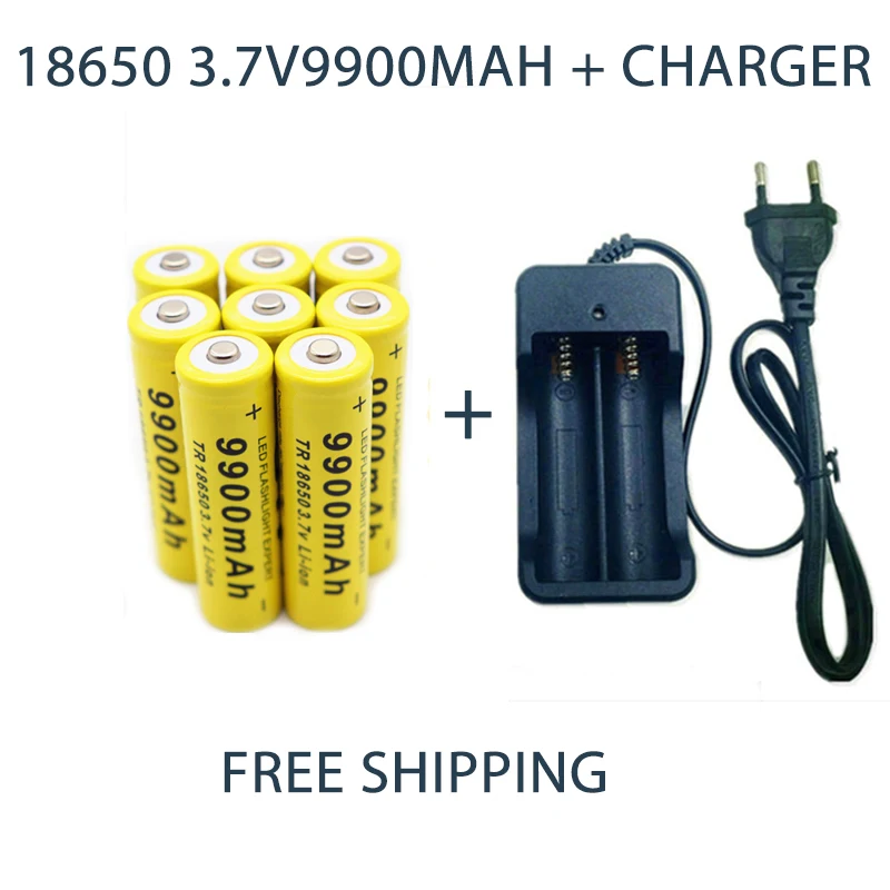 

18650 Battery Rechargeable Battery 3.7V 9900mAh Capacity Li-ion Replacement Batteries For Flashlight Torch Battery+18650 Charger
