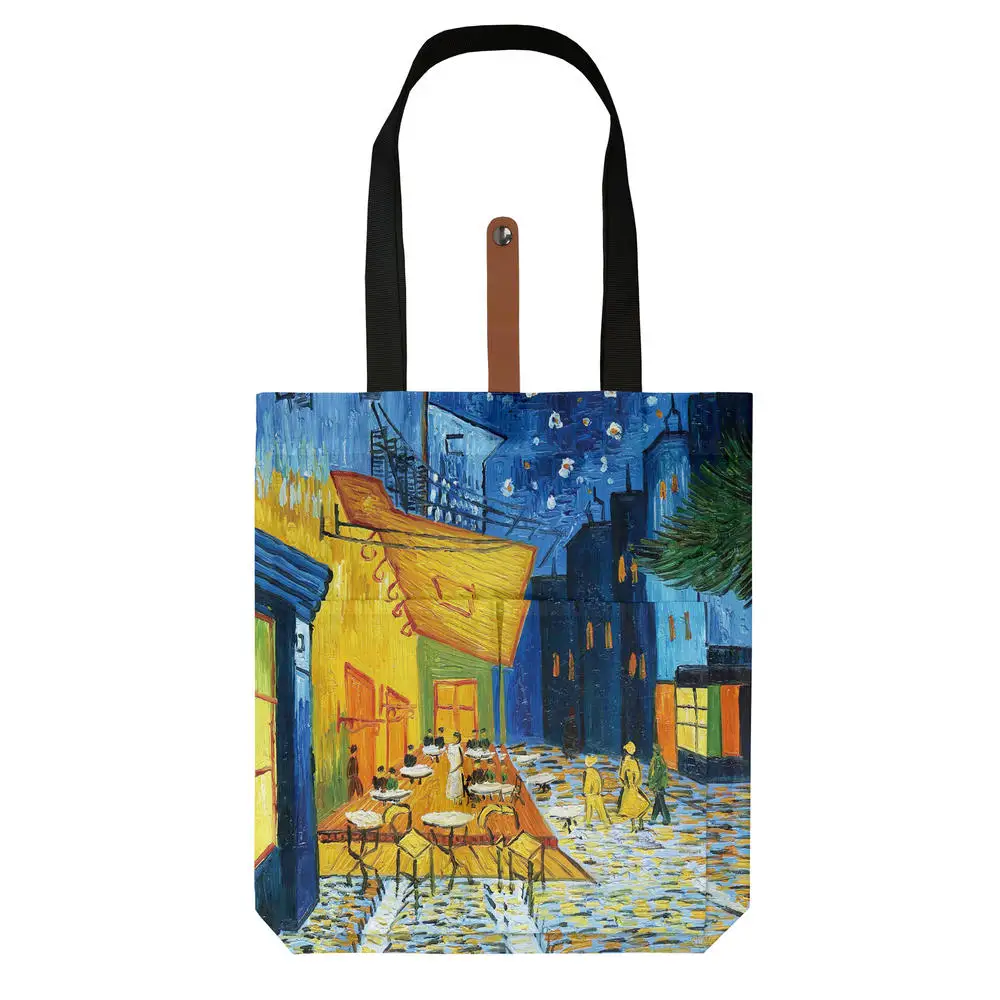 Customize Polyester Oil Painting Van Gogh Tote Bags Reusable Shopping Bag For Groceries Shoulder Bags Home Storage Bag images - 6