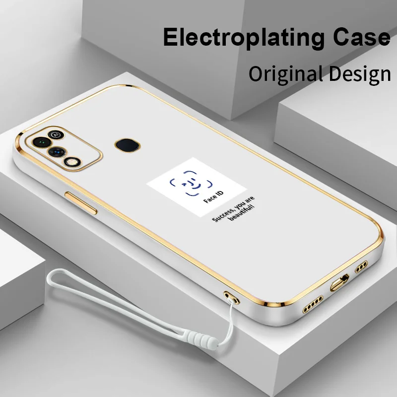Face ID Square Electroplating чехол для телефона Infinix Hot 10 11 Play Smart 5 India Мягкая силиконовая