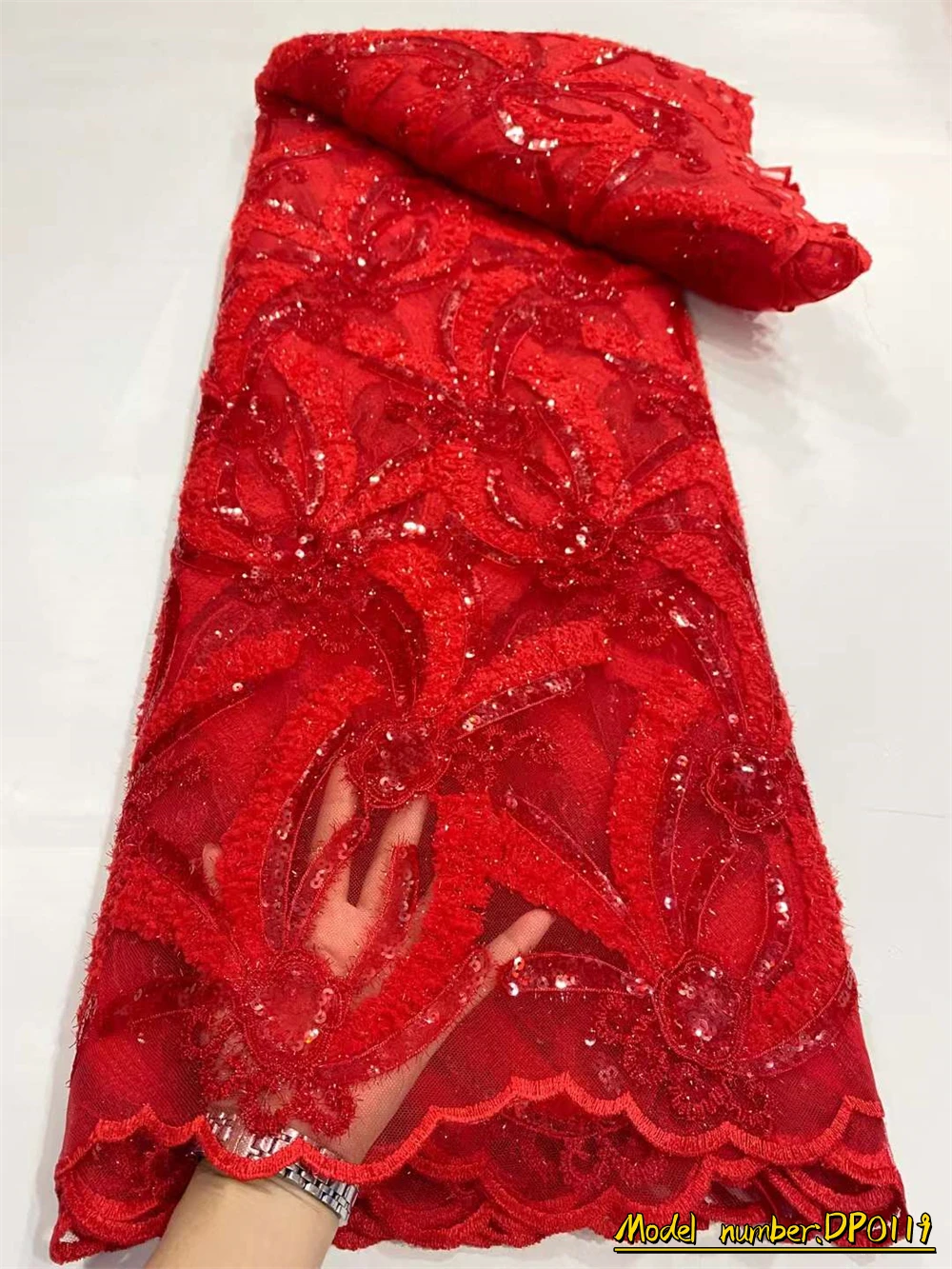 

Latest Design Red African Lace 2022French Nigerian Lace Fabric Bridal High Quality Sequins Net Tulle Lace For Party Dress DP0119