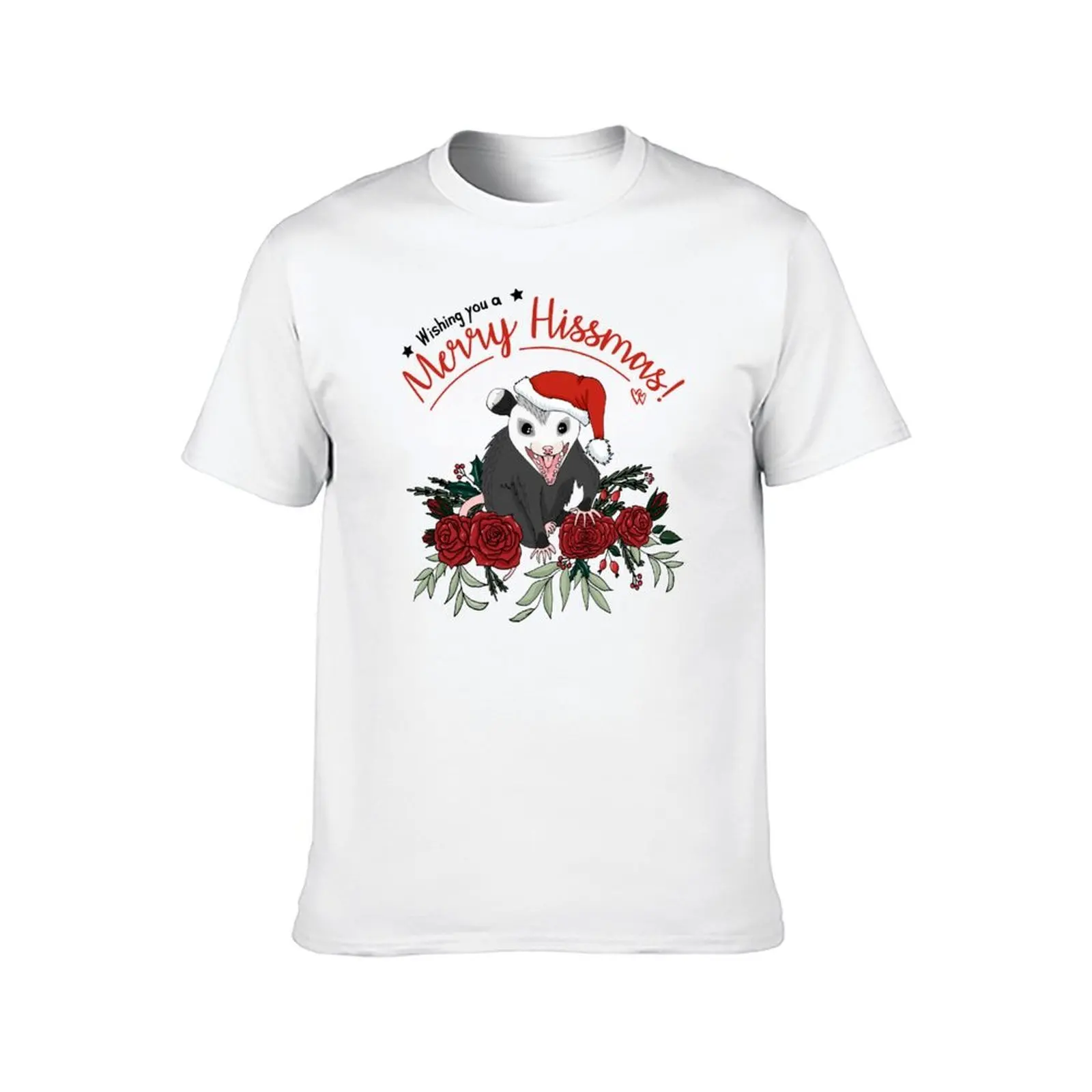 Фото Merry Hissmas-футболка с цветочной рождественской тематикой possum baby, футболки с аниме, футболка большого размера, мужская простая футболка №2
