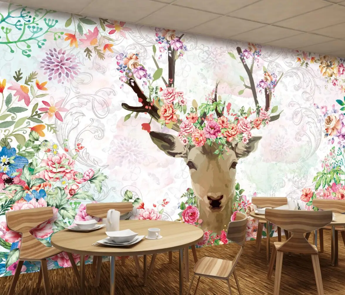 

beibehang Custom 3d wallpaper mural American pastoral country elk watercolor flower background wall papel tapiz autoadhesivo