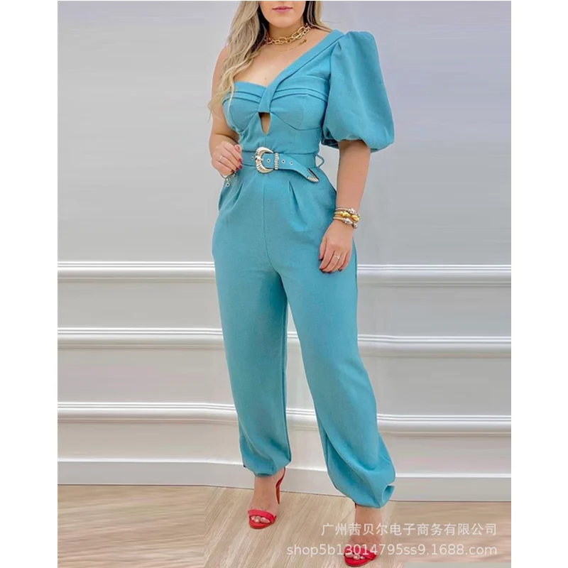 

Mandylandy Women Elegant Y2K Jumpsuit Romper Fashion One Shoulder High Waist Corset Straight Pants Streetwear One Piece Outfits