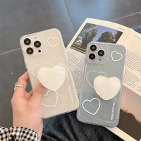 ins fashion cute heart stand phone case for iphone 13 12 pro 11 pro max x xs max xr 7 8 plus soft clear back cover funda