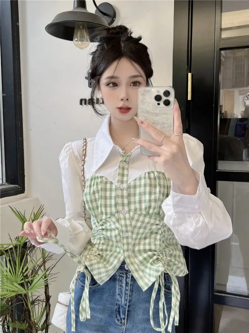 Женская рубашка большого размера новинка топ с длинными рукавами и завязками в