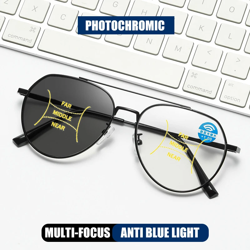 

Новинка 2023, фотохромные прогрессивные очки HUYING для чтения с мультифокусом, мужские очки с защитой от синего фотохрома, женские очки для дальнозоркости