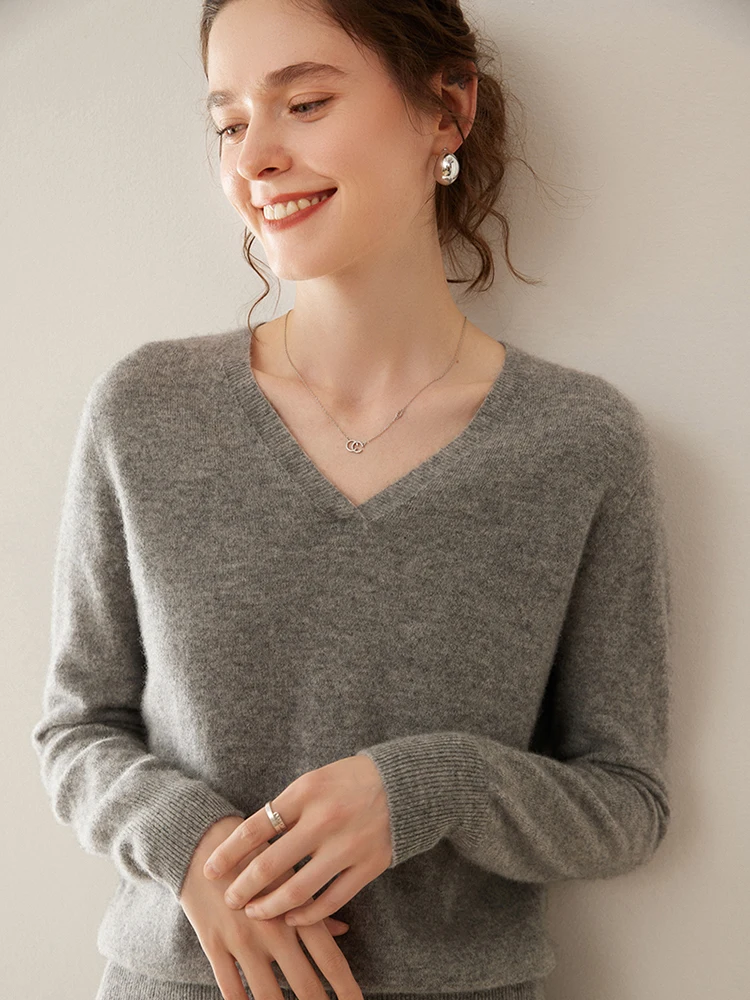 Осень-зима 2024 новый кашемировый свитер с v-образным вырезом женский тонкий