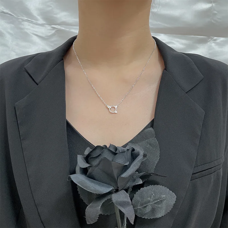 VOQ серебряный цвет простой милый кот Цирконий Кулон ожерелье цепь до ключиц