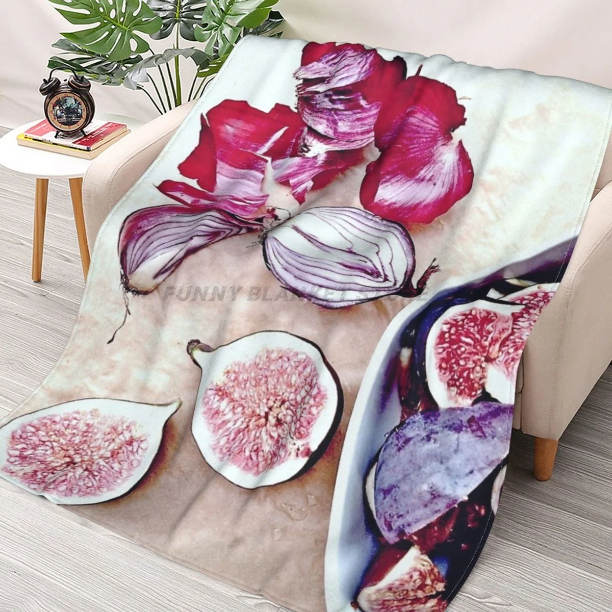 

Figs And Purple Onion Throws Blankets Collage Flannel Ultra-Soft Warm picnic blanket bedspread on the bed