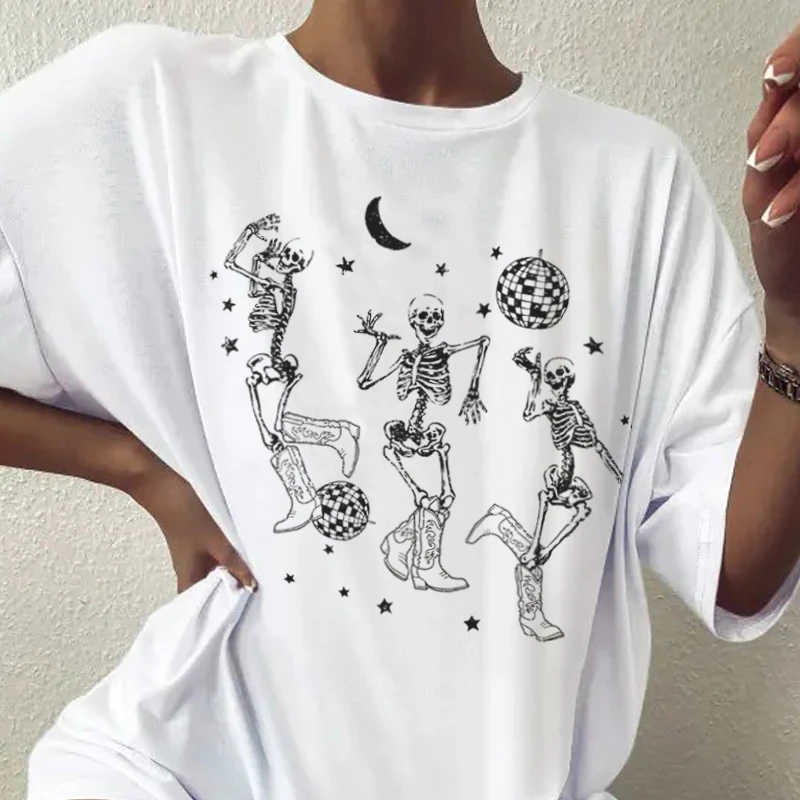 

Kuakuayu HJN Cowgirl Retro Disco Ball Tee Shirt Skeleton Cowboy Western Halloween T-Shirt Woman Hippie Cute Funny Tshirts Tops