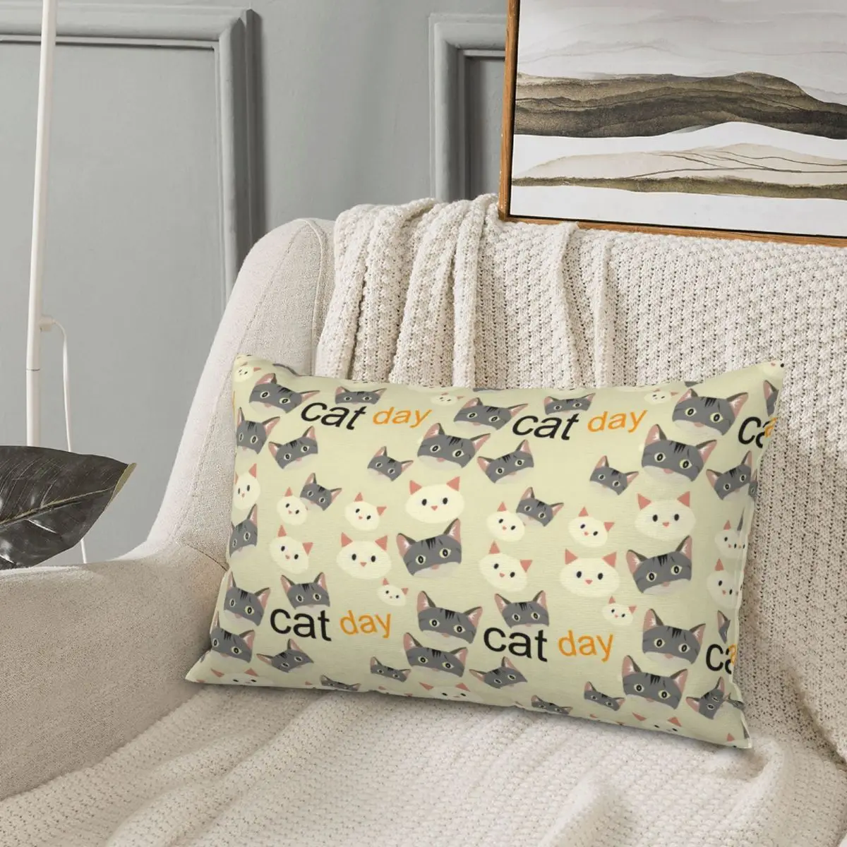 

Cat Cute Cartoon Plaid Pillowcase Customizable Breathable Throw pillow case for Car Children's Room Hotel Cushion Coves