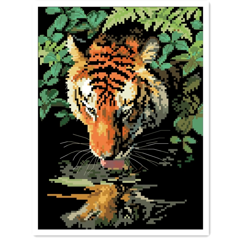 

Tiger Reflection cross stitch package animal aida 18ct 14ct 11ct black cloth people kit embroidery DIY handmade needlework