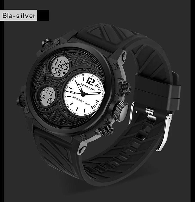 

Three Time Display Sanda Brand Quartz For Men Led Sport Digital Watches 50m Waterproof Electronic Wristwatch Alarm Clock Relogio