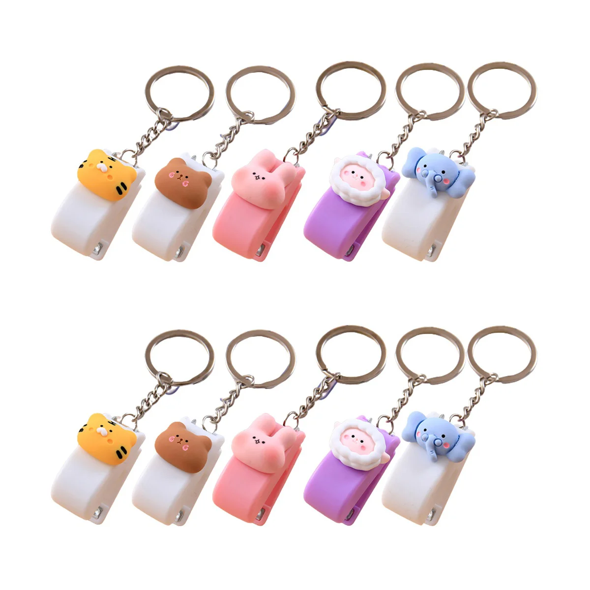 

10 Small Staplers with Key Chains Cartoon Animal Stapler Keychain Stationery Accessories