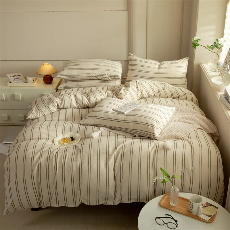 

Комплект постельного белья из хлопка, розового цвета, полосатый, 3 шт.