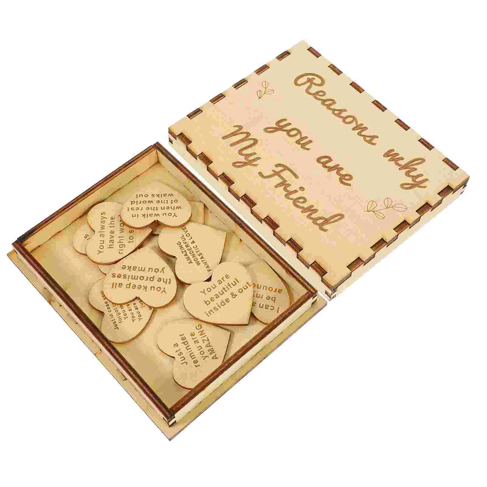

1 Set Friendship Appreciation The Gift Wood Keepsake Box with Wood Heart Slices for Friends