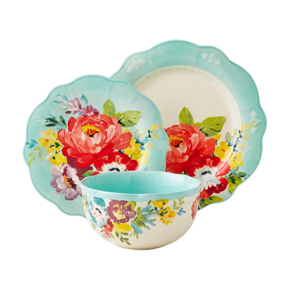 

Cute Wreath Woven Border Decorated with Fan-shaped Edge Tableware 12 Piece Set of Tableware