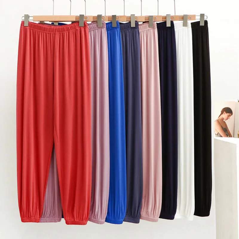 

Брюки с завышенной талией, штаны, пижама, леггинсы из модала на весну и осень, повседневная одежда для отдыха, Женская домашняя одежда для да...