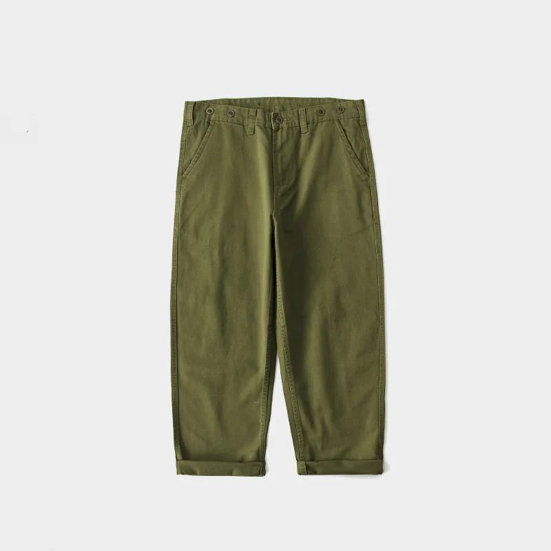 

Japanese Style Mens Wear Loose Wide Leg Straight Army Green Vintage Work Pants Men Casual Cropped Cargo Pants Hot Trousers Boys