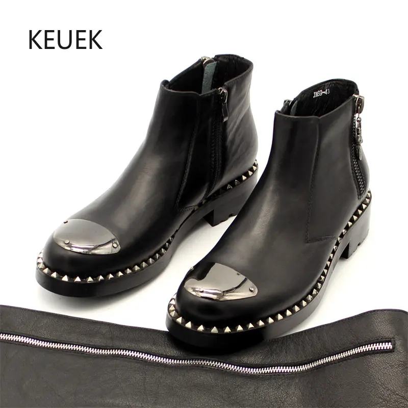 

New Luxury Thick Sole Height Increasing Genuine Leather Ankle Boots Men Youth Outdoor Work Chelsea Boots Male Shoes High Top 5A