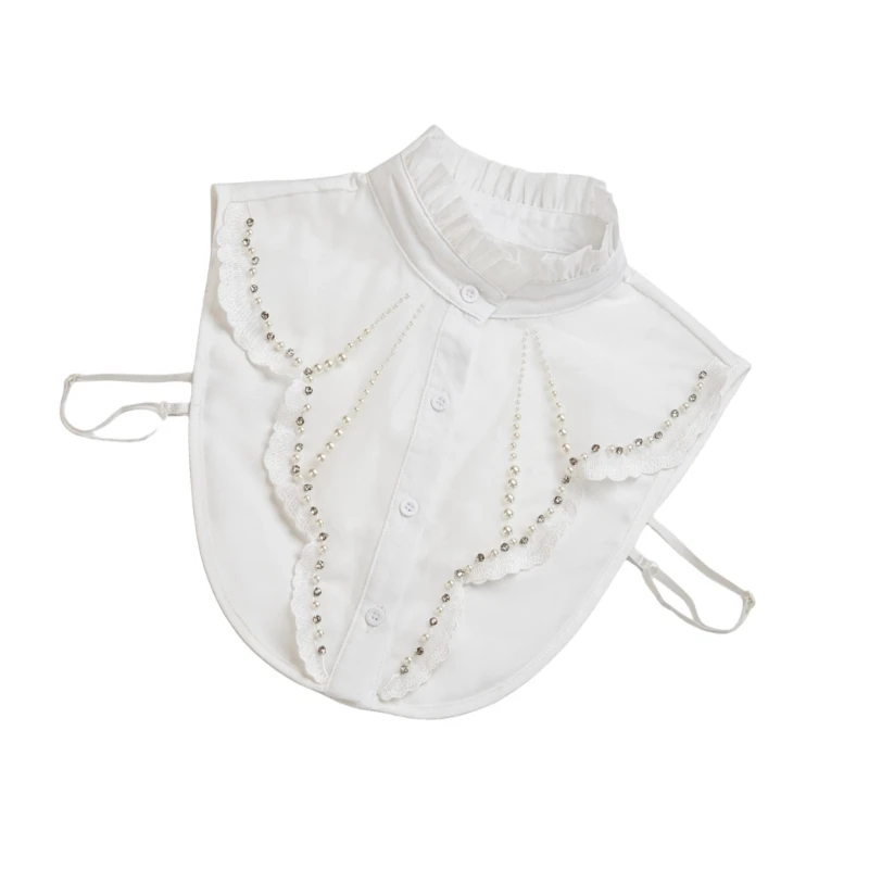 Съемный искусственный воротник вставка со стразами жемчугом расшитый бисером с