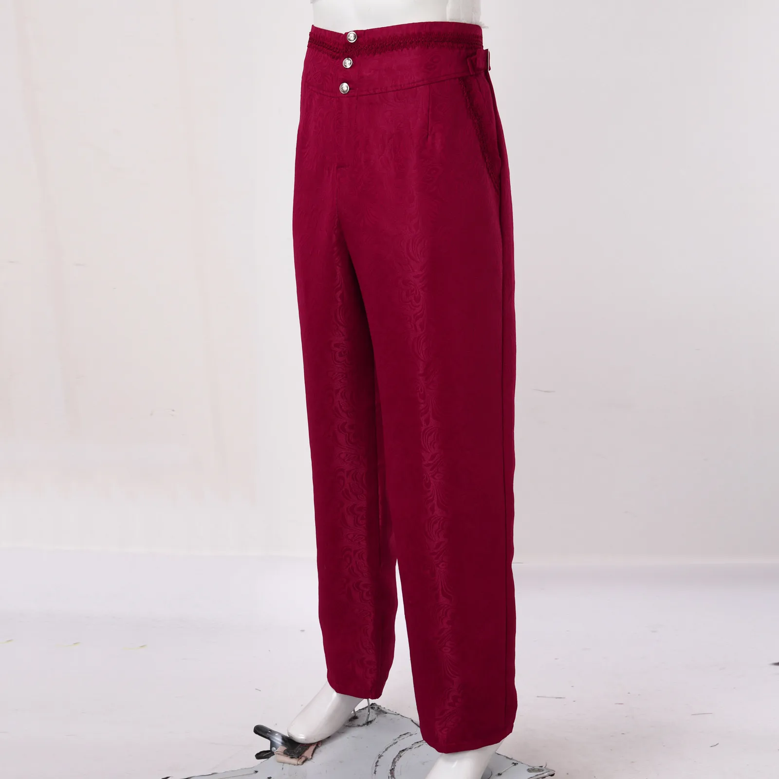 

Men's Literary Vintage Medieval Cosplay Trouser Fashion Solid Colours Three Dimensional Floral Patterns Buttons Straight Pants